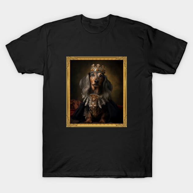 Graceful Long Haired Dachshund - Medieval German Queen  (Framed) T-Shirt by HUH? Designs